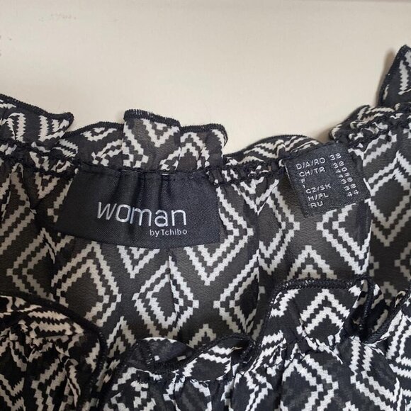 Tchibo Boho Print Peasant Top Sz 42 Feather Hem Tribal Pattern - Picture 2 of 8